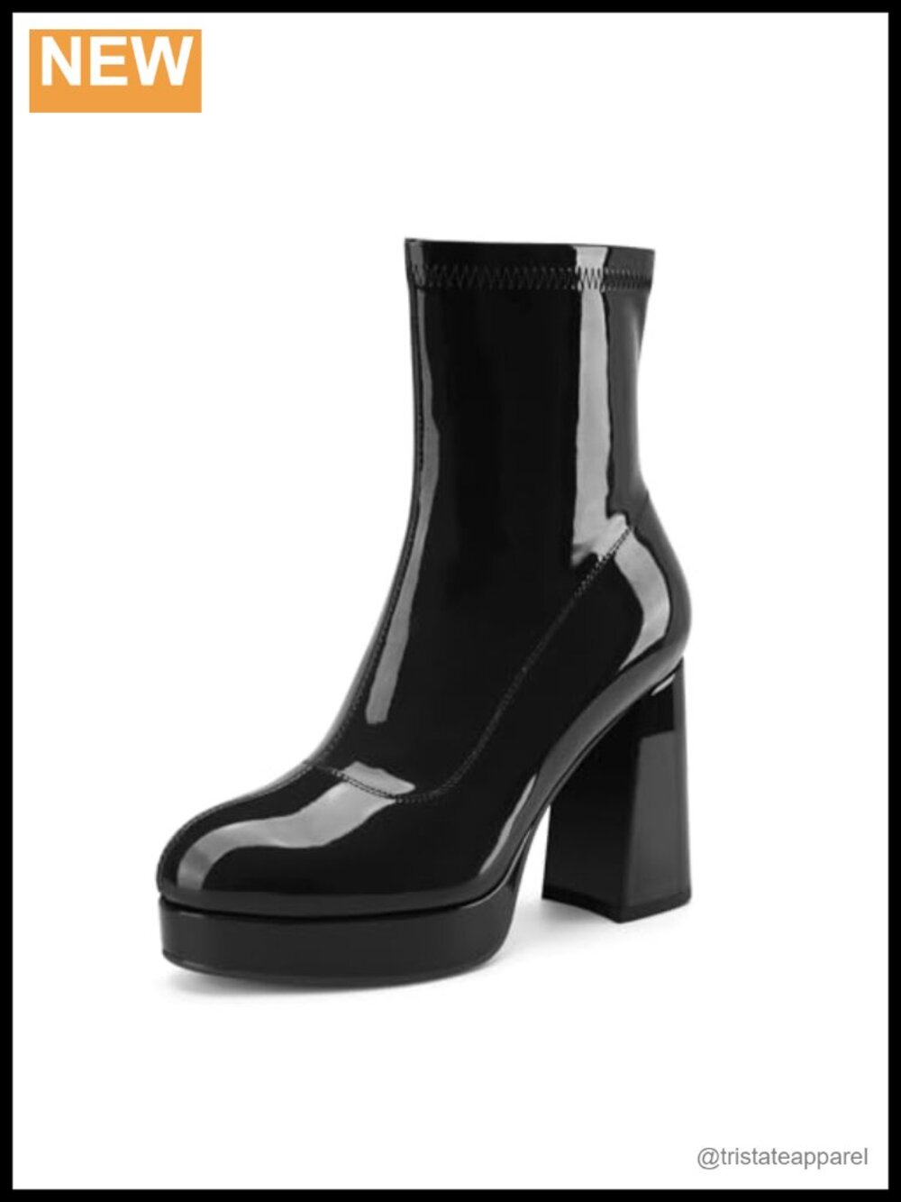 Women's Platform Chunky Heel Gogo Boots Ankle Booties 4 Inch Patent Leather